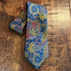 Vintage Land's End Fall Floral Print Multicolor USA Made Silk Neck Tie Necktie
